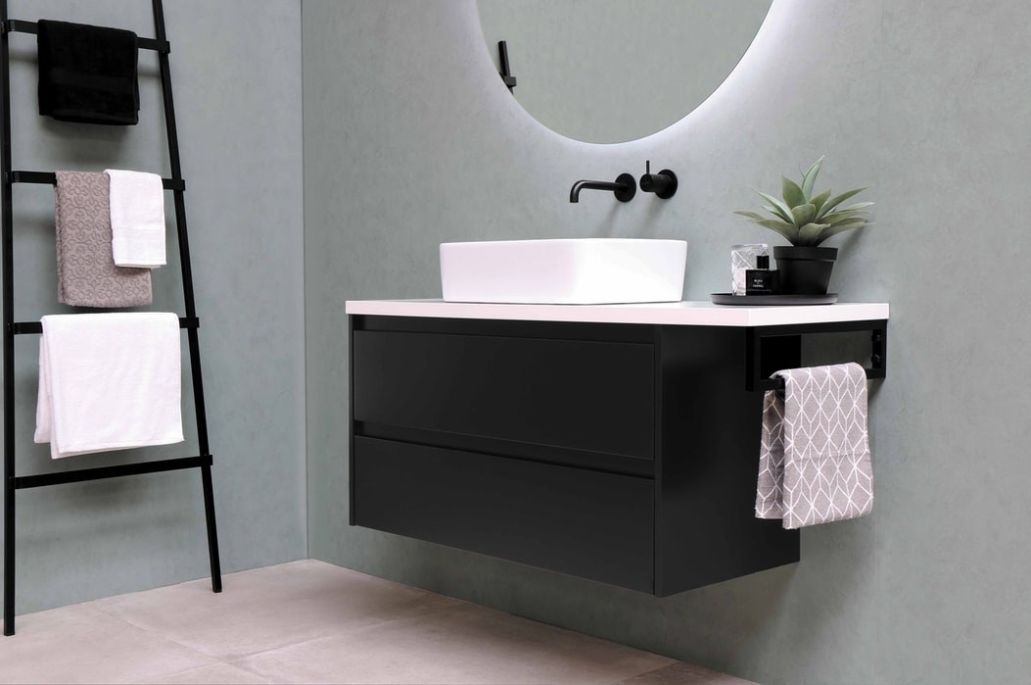 floating vanity in new bathroom